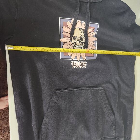 Vans Black Hoodie Medium Mens Skull & Flower Graphic Goth Skater - Picture 7 of 11